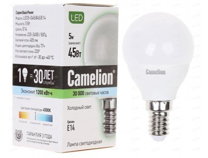 CAMELION LED 5-G45-845-E14 шарик 5Вт 220В