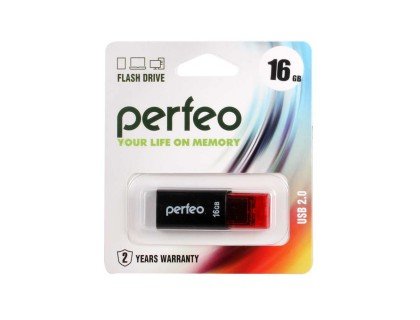 PERFEO 16 GB флеш драйв чёрная с колпачком USB 2.0 С03 