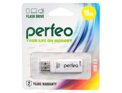 PERFEO 16 GB флеш драйв белая с колпачком USB 2.0 С03 