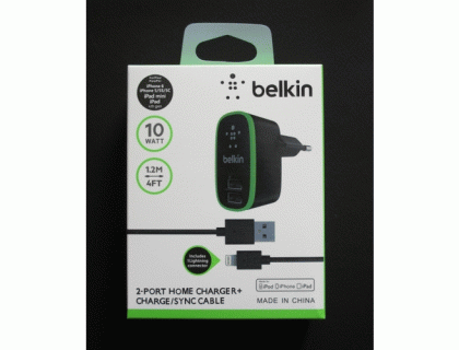 BELKIN сетевое з/у 2*USB/2A + кабель iPhone 5-8 чёрное